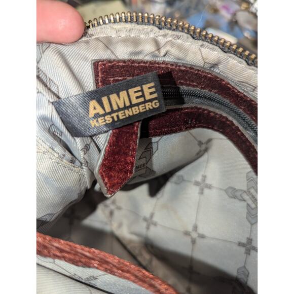 Aimee Kestenberg Brown Velvet Wristlet Clutch with Purple Leather Trim - Picture 5 of 10